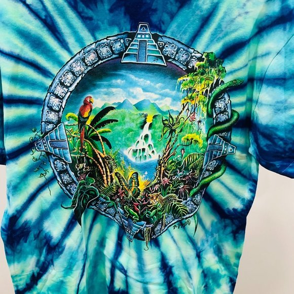 Vtg Delta 1991 Mike Dubois Single Stitch TyeDye Mayan Pyramid Rainforest Shirt L - Picture 3 of 11